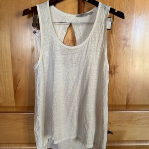 Athleta 100% Linen High-Low Tank With Back Opening Details. Size XL, Ivory